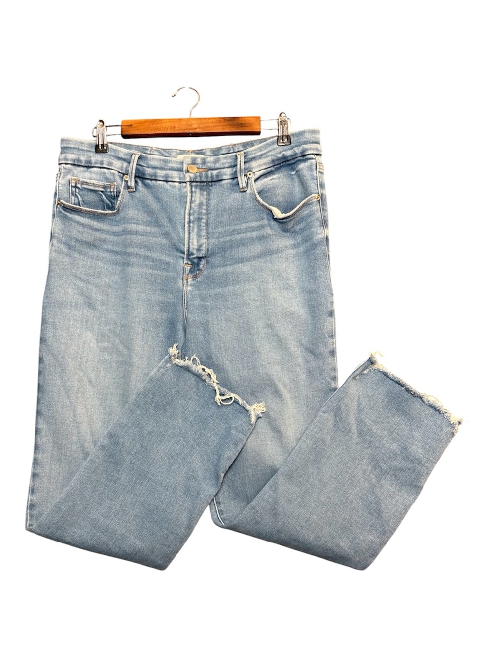 Good American Jeans Women’s 14/32 Good Legs Straight Raw Hem Darted Back Pockets